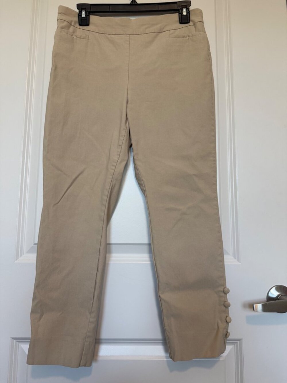 Chicos Beige Ankle Pants Size US 8P Button Leg Casual Lightweight Khaki